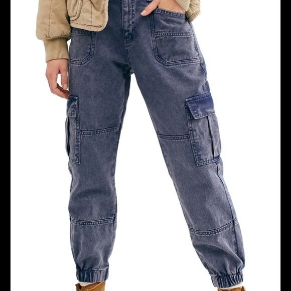 Free People Cargo Jeans Blue - Picture 2 of 8